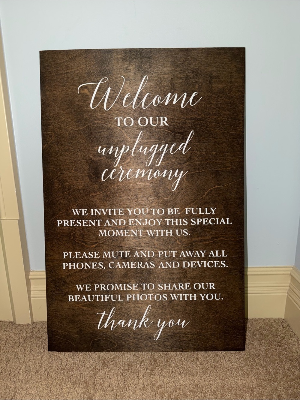 NEW Wedding Welcome – Unplugged Ceremony Sign 24 x 16”